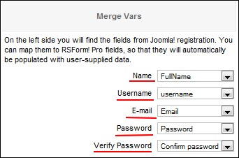 mapping the custom Joomla! registration form fields
